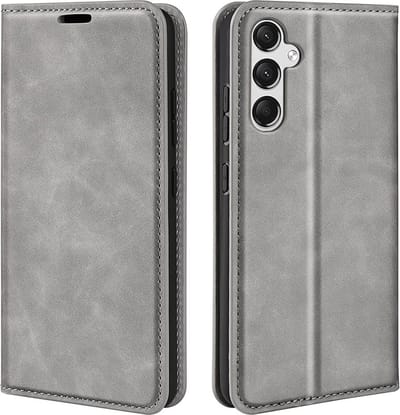 MobyDefend Hoesje - Geschikt voor Samsung Galaxy A25 - Luxe Wallet Bookcase (Magnetische Sluiting) - Grijs