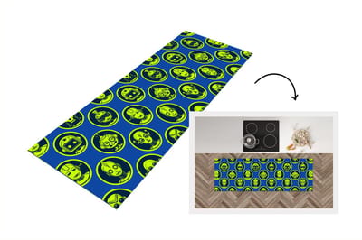 Keukenloper - Loper keuken - Patronen - Robot - Geel - Blauw - 150x50 cm - Keukenloper vinyl