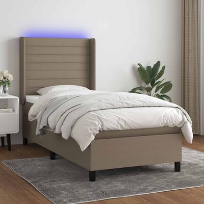 vidaXL - Boxspring - met - matras - en - LED - stof - taupe - 90x190 - cm
