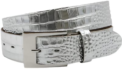 Dames riem zilver met croco print - 4 cm breed - Leer - Jeans riem - Casual - Maat 90