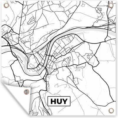 Tuin poster Stadskaart – Zwart Wit - Kaart – Huy – België – Plattegrond - 200x200 cm - Tuindoek