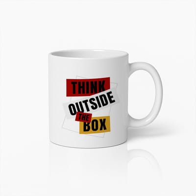 Think Outside the Box Mok 330ml – Inspirerende Koffiebeker – Creatieve Motivatie Cadeau voor Werk & Kantoor