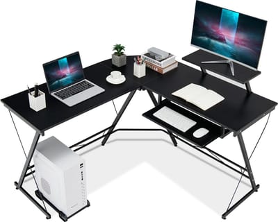 Boleen - L vormig Hoekbureau - Hoek Bureau - Hoekbureau Gaming - Hoekbureau Computerbureau - Hoekbureau Zwart - 126x130x94cm