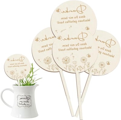 Set van 4 houten plantenlabels zonder bramen, 10 cm x 20 cm, gegraveerd ontwerp, ideaal voor bloemenpotten, tuin, planten en decoratie, dikte 2 mm