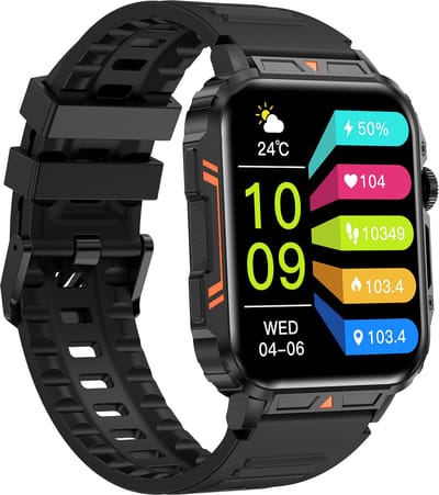 Knobbout 1.95” Scherm Smartwatch – Bluetooth Bellen - Hartslag - Bloeddruk & SpO₂-meting - AI Spraakassistent- Bluetooth 5.2 - 340mAh batterij - Zwart staal+silicone band