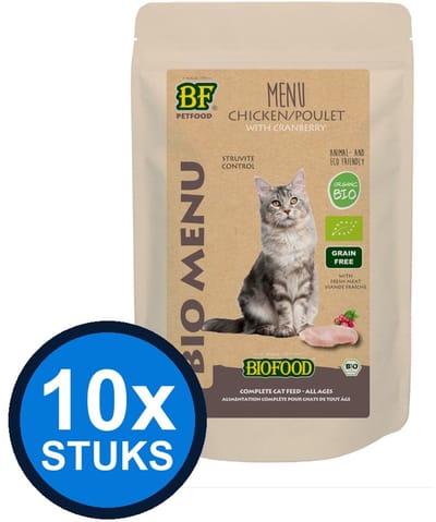 10x Biofood - Organic Kip Menu - Kattenvoer Natvoer - 100g