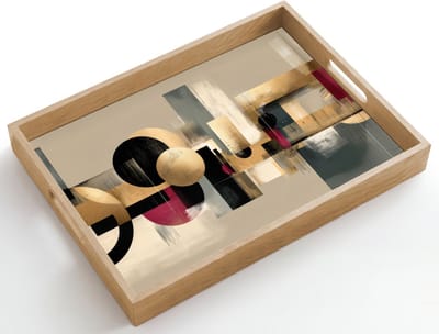 Dienblad hout 50x35 cm - Schootdienblad - Abstract - Vormen - Beige - Texturen - Borrelplank rechthoek - Plateau dienbladen