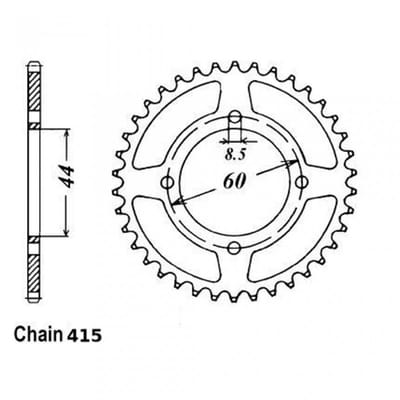 tandwiel voor motor yamaha 50 dtr 52 tanden steek 415 Ø44mm nieuw