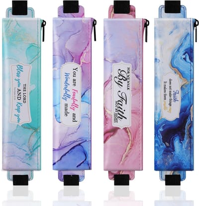 Dailygoods - MoKo Elastische etui voor notebook, 4 stuks PU-leren etui met verstelbare elastiek, pennenkoker voor planner, journal, boek voor studenten, meisjes, cadeau, Marmeren patroon, PU-leer met