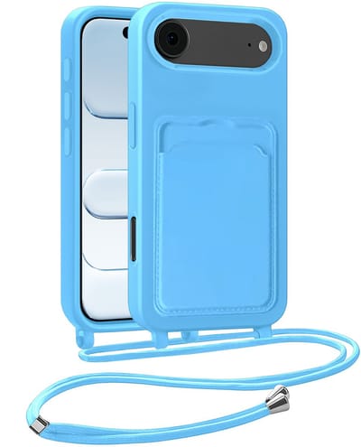 Hoesje Geschikt voor iPhone Air Hoesje Met Telefoonkoord en Pasjeshouder Siliconen - Hoes Geschikt voor iPhone Air Hoesje Met Kaarthouder Case - Lichtblauw