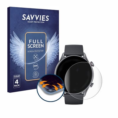 Savvies - Screenprotector voor Huami Amazfit GTR 3 Pro - Folie Beschermfolie transparant volledig dekking 4 Stuks