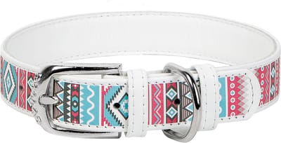 WAUDOG Ethno Halsband / Hondenhalsband - Echt Leder - Wit - Full Colour Print - Breedte: 12 mm - Nekomtrek: 19 - 25 cm (GELIEVE ALVORENS BESTELLEN OPMETEN)
