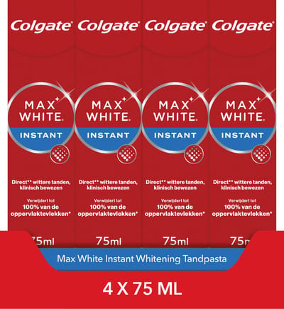 Colgate Max White Instant Whitening Tandpasta - 4 x 75ml - Voor Witte Tanden - Voordeelverpakking