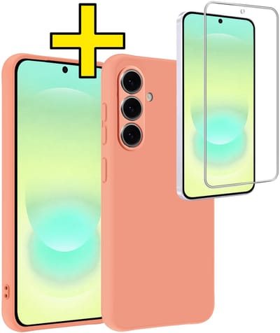 Hoesje - Met Screenprotector - Geschikt voor Samsung Galaxy A37 - Sterk & Shockproof - Back Cover - Siliconen Case - Telefoon Hoes - Telefoonhoesjes - Perzik