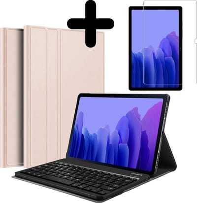 Hoes - Geschikt voor Samsung Galaxy Tab A7 (2020) - Met Screenprotector - Toetsenbord Case - Keyboard Book Cover - Hoesje - Goud