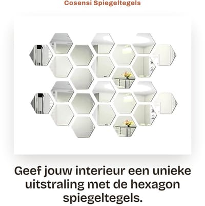 Dailygoods- Spiegeltegels 24 Stuks - Hexagon Muurstickers - Acryl - Zelfklevend - Decoratieve Wanddecoratie - 10 x 8,5 cm - Muursticker