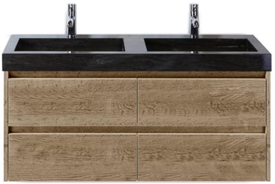 Dante Badmeubelset 120 cm - Natuur Eiken - Wastafel Hardsteen Wit Lucca Dubbel