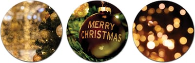 Forex Muurcirkel Set -  Set Kerst met kerstballen Merry Christmas - Set van 3 Wandcirkels met Ophangsystemen - 20x20x20