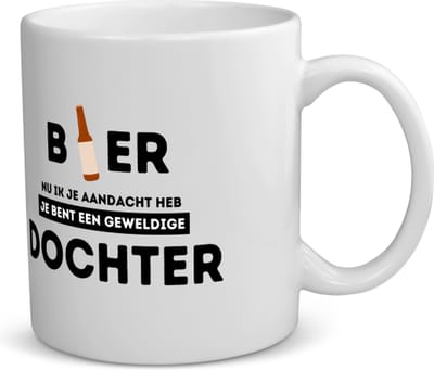 Akyol - bier, nu ik je aandacht heb je bent een geweldige dochter koffiemok - theemok - Dochter - de beste dochter - verjaardagscadeau - verjaardag - cadeau - cadeautje voor dochter - dochter artikelen - kado - geschenk - gift - 350 ML inhoud