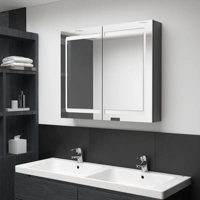 vidaXL - Badkamerkast - met - spiegel - en - LED - 80x12x68 - cm - glanzend - grijs