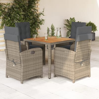 vidaXL - 5-delige - Tuinset - met - kussens - poly - rattan - grijs