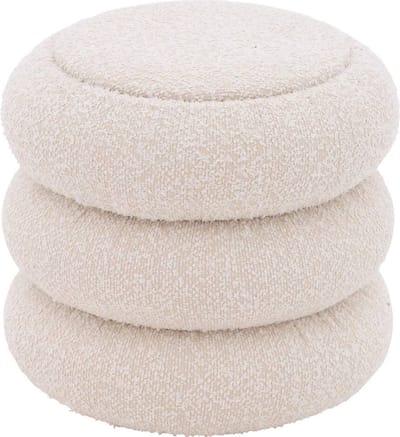 Goossens Nachtkastje Cloud, Rond 42 Cm, 42 Cm Hoog, Incl. Glasblad Rond Opleg - Stof Beige