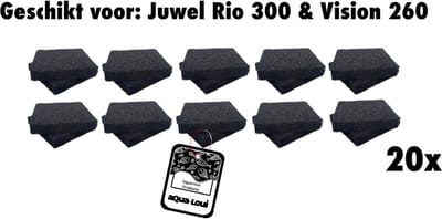 Aqua-Loui® - Koolspons Large L - 20 Stuks - Geschikt voor Juwel Bioflow 6.0 - Rio 300 & Vision 260 - Actieve Kool - Aquarium Filterspons - 12,5 × 12,5 × 2,5 cm