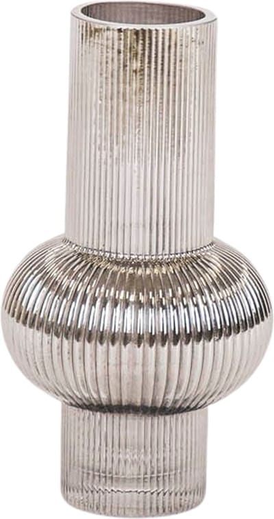 Housevitamin Ribbel Vaas - Grijs Glas - 13,5x25cm Woontrend Van Nu