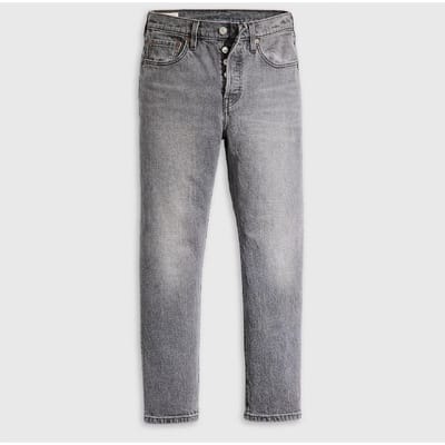 Levis Damesjeans 501 met rechte pijpen en enkellengte (De weg op)