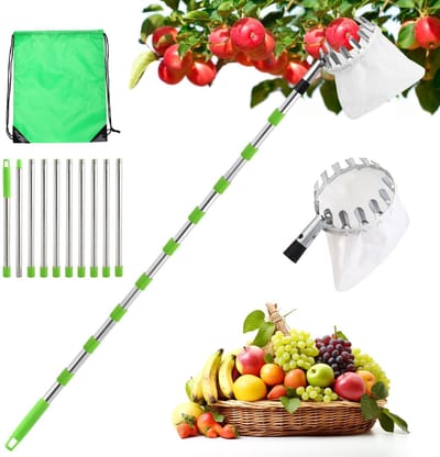 JeiibrZui 1 Fruitplukkerstok met Telescopische Mand, 4,0 m Verstelbare Aluminiumpiek, Anti-Drop Technologie voor Appelen Vijgentrappen