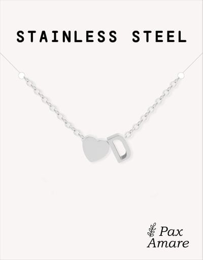 Letter D Ketting Zilverkleurig - Stainless Steel - Initiaal & Hartje Hanger - Initialen Ketting op Cadeau Kaartje - Pax Amare