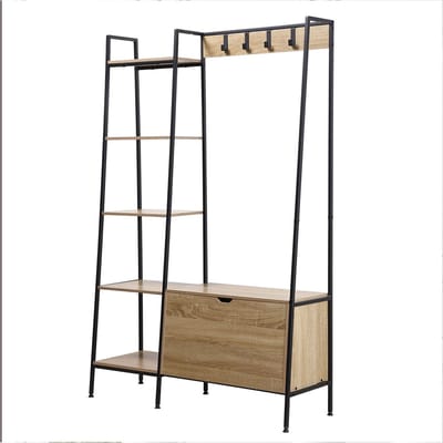 CALICOSY - Kledingkast met 5 vakken en schoenendoos en haken 105x35x160cm