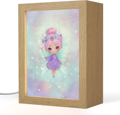 Nachtlampje 15x20 cm - Kinder lampje - Fee - Paars - Glinsters - Tafellamp kinderkamer - Slaapkamer lamp - Bedlamp kinderen - Kinderlampje stopcontact - Wandlamp babykamer - Nachtlampjes