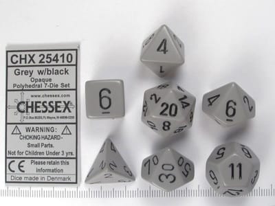 Chessex Opaque grijs zwart Polydice Dobbelsteen Set 7 stuks.