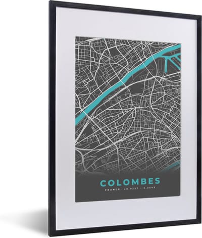 Fotolijst incl. Poster - Colombes - Kaart - Stadskaart - Plattegrond - Frankrijk - 30x40 cm - Posterlijst