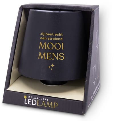 Oplaadbare Led Tafellamp - fleslamp - met tekst - Mooi Mens