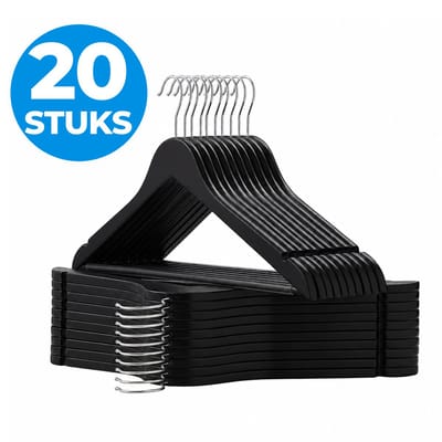 ACAZA Kledinghangers - Kleerhangers - Broekhanger - 20 Stuks - Volwassenen - 100% FSC-Gekeurd Duurzaam Hout - Anti Slip - Zwart
