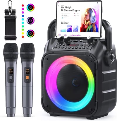 SnelShoppen - Karaoke Machine met 2 Microfoons - Upgrade Versie 12W - Draagbare Bluetooth Speaker met 6.5 Inch Subwoofer - 8Uur Speeltijd - Ondersteun
