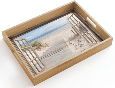 Dienblad hout 40x30 cm - Schootdienblad - Doorkijk - Strand - Duinen - Pad - Landschap - Borrelplank rechthoek - Plateau dienbladen