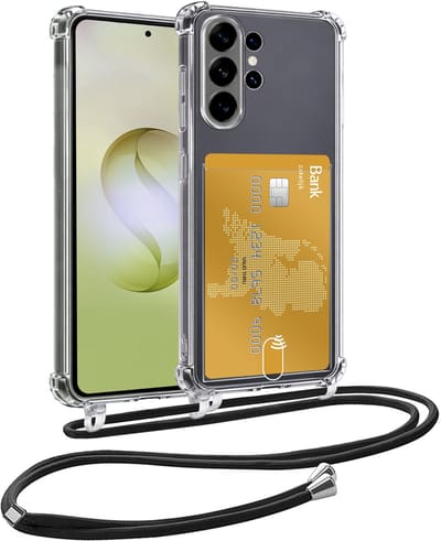 Hoesje Geschikt voor Samsung S26 Ultra Telefoonhoesje Met Koord Case Pashouder Siliconen - Hoes Geschikt voor Samsung Galaxy S26 Ultra Hoesje Met Kaarthouder - Transparant