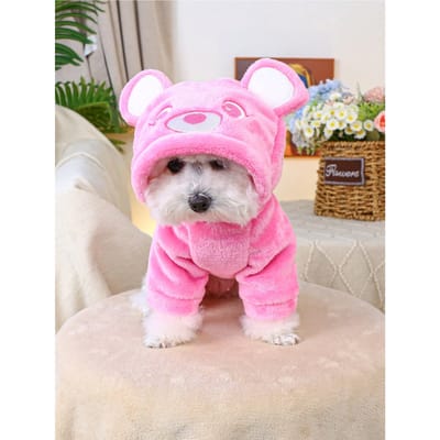 1 stuks Schattige Beer Oor Capuchon Sweater voor Huisdier Hond/Kat, Zacht Pluche, Comfortabele Kostuums Geschikt Voor Honden En Katten, Blauwe Kleur L roze