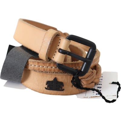 Scervino Street Lichte Bruine Slimme Leren Zwarte Logo Gesp Riem