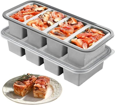 Siliconen diepvriesbakjes 250 ml, 2 stuks, stapelbare vriescontainers voor soep, saus en ijsblokjes met deksel (grijs)