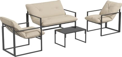 Balkonset 4 personen - Tuinset - Bistroset - Grijs+Beige - Weerbestendig - 4 delig - 4 stoelen - 4 personen - Gecoat staal - Onderhoudsvrij staal