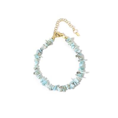 Cavill - Zilveren Armband 925 Sterling - 28 198 ct Larimar Fancy Kralen - Verstelbaar 17-22 cm - Verguld - Bohemian Tropisch Design