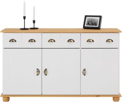 Sideboard COLMAR 135 cm van massief hout - wit/bruin
