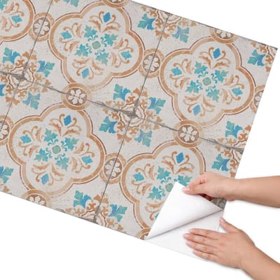 Coloray Meubel Wrap Folie - Beige Meubelfolie - 75x150 cm - Decoratiefolie Zelfklevend Etnische tegels - Meubelfolie Zelfklevend - Etnische Meubelfolie - Wrapfolie Keuken - Wanddecoratie - Achtergronden en patronen