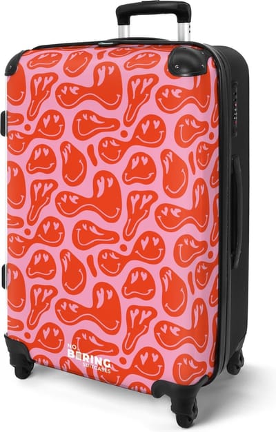 NoBoringSuitcases.com® - Koffer groot - Rolkoffer lichtgewicht - Reiskoffer op 4 wielen met rode smileys - Travel luggage suitcase - Vakantie - Valies grote trolley XL - 20 kg bagage
