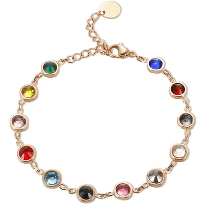 Bracelet à bijoux coloré Popularité TS Bracelet en acier inoxydable pour femme 12 pierres de naissance Bijoux en chaîne en cristal arc-en-ciel or