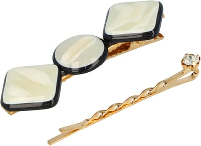 Haarsoires Haarspeld Duckklem en Schuifspeldjes 6cm – Cirkel & Vierkant – Goud Creme – Set van 2 - Haarklem - Haarclip - Haaraccessoires voor Dames & Kinderen - Sterke Haarclip voor Styling & Dagelijks Gebruik - Hair Clip - Decoratieve Haaraccessoire